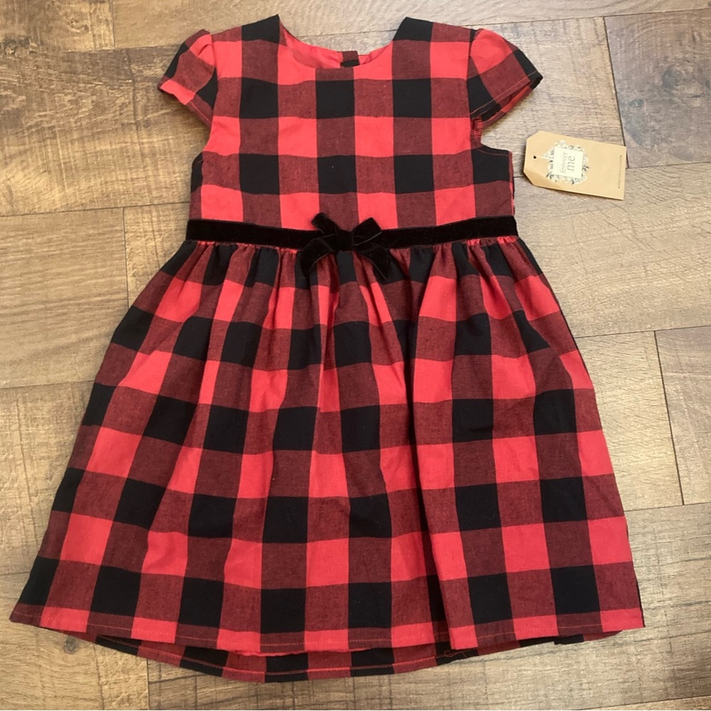 Plaid Holiday Dress NWT Black/Red Checkered Gingham Plaid Size 4T x Forever Me